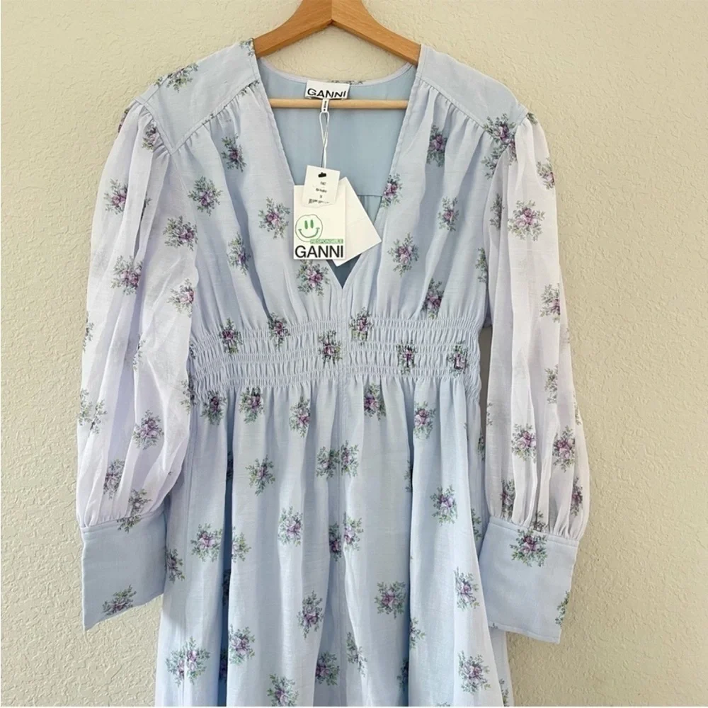 GANNI Light Blue Floral Midi Dress - Picture 5 of 13